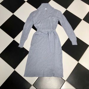 Vintage 70s Miss Joni of California Midi Dress Knit Belted Waist Grey-Blue Retro